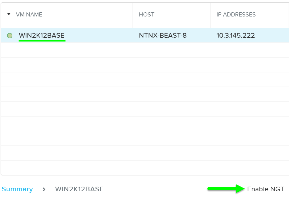 Enable NGT for VM